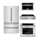 ZLINE Kitchen Package with Refrigeration, 36 in. Stainless Steel Rangetop, 30 in. Single Wall Oven, 30 in. Microwave Oven (4KPR-RT36-MWAWS)