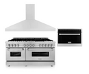 ZLINE 60" Kitchen Package with Stainless Steel Dual Fuel Range, Convertible Vent Range Hood and 24" Microwave Oven