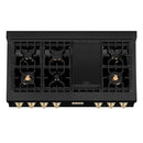 ZLINE Autograph Edition 48 Inch Porcelain Rangetop with 7 Gas Burners in Black Stainless Steel and Gold Accents, RTBZ-48-G