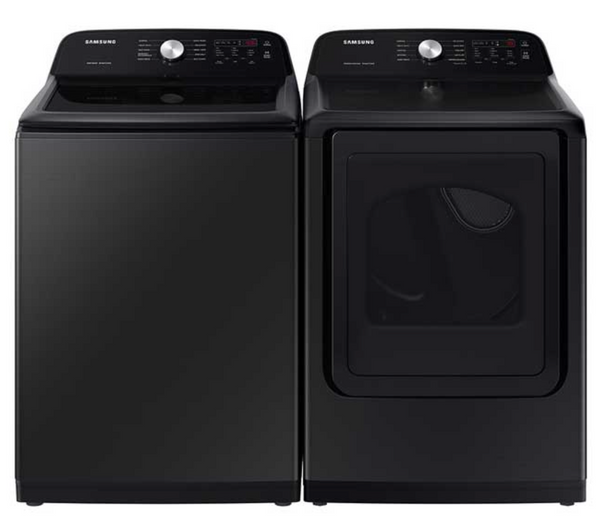 Samsung 5.0 cu. ft. Large Capacity Top Load Washer with Deep Fill with 7.4 cu. ft. Electric Dryer with Sensor Dry in Brushed Black