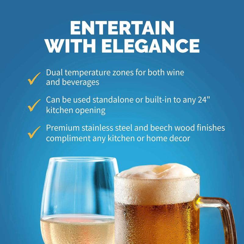 NewAir 24 In. 20 Bottle and 60 Can Dual Zone Wine and Beverage Cooler, NWB080SS00