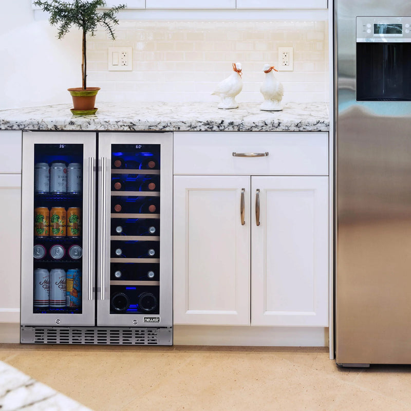 NewAir 24 In. 20 Bottle and 60 Can Dual Zone Wine and Beverage Cooler, NWB080SS00