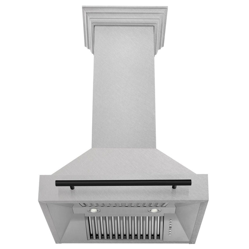 ZLINE Autograph Edition 30 Inch DuraSnow® Stainless Steel Range Hood with Matte Black Handle, 8654SNZ-30-MB