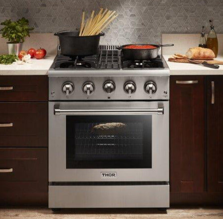 THOR Kitchen 30 in. Natural Gas Burner/Electric Oven Range in Stainless Steel, HRD3088U