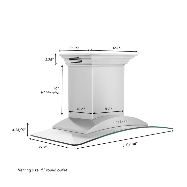 ZLINE 30" CrownSound Ducted Vent Wall Mount Range Hood in Stainless Steel with Built-in Bluetooth Speakers, KNCRN-BT-30
