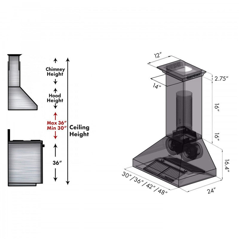 ZLINE 60 in. Stainless Steel Wall Range Hood with Built-in CrownSound® Bluetooth Speakers, 667CRN-BT-60