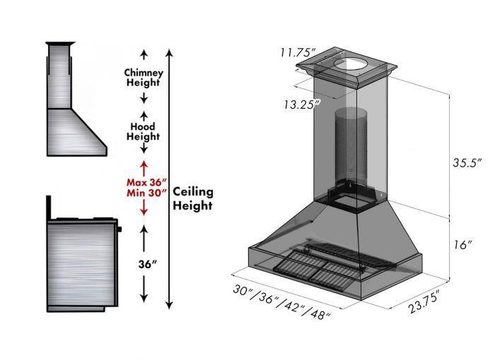 ZLINE 30 in. Ducted DuraSnow® Stainless Steel Range Hood with Blue Gloss Shell, 8654BG-30