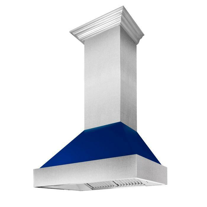 ZLINE 30 in. Ducted DuraSnow® Stainless Steel Range Hood with Blue Gloss Shell, 8654BG-30