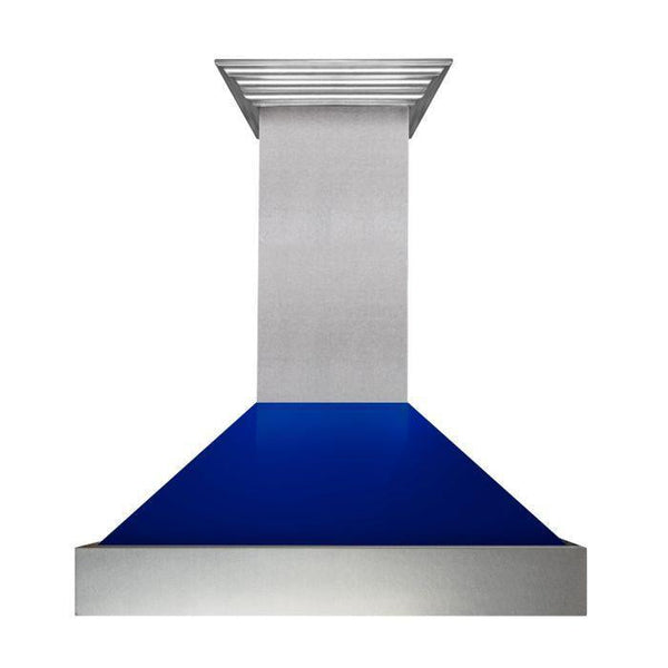 ZLINE 48 in. Ducted DuraSnow® Stainless Steel Range Hood with Blue Gloss Shell, 8654BG-48