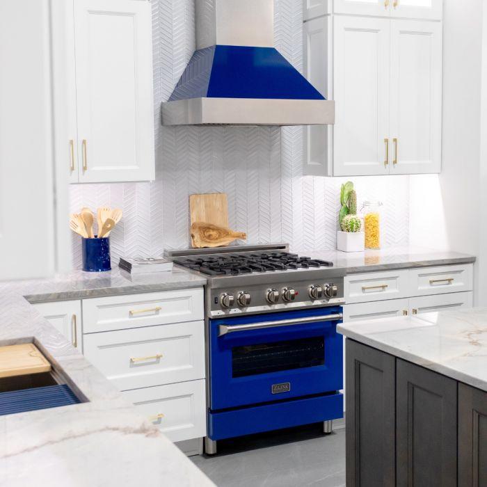 ZLINE 48 in. Ducted DuraSnow® Stainless Steel Range Hood with Blue Gloss Shell, 8654BG-48