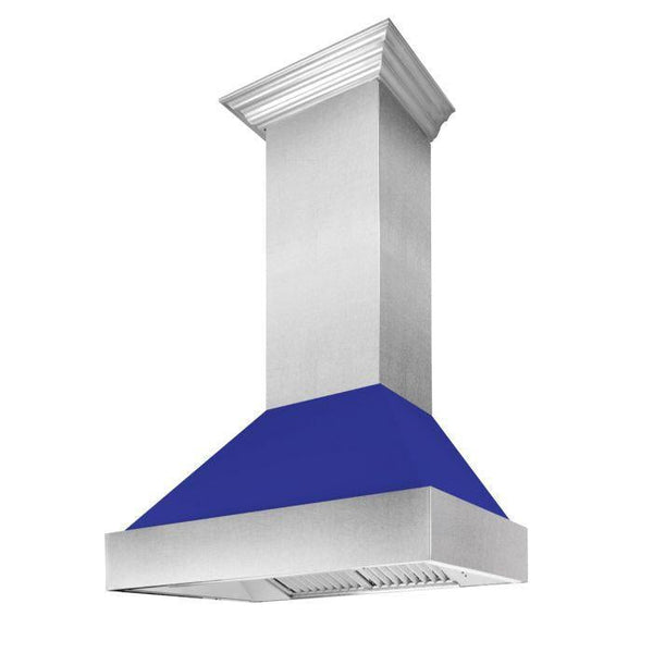 ZLINE 30 in. Ducted DuraSnow® Stainless Steel Range Hood with Blue Matte Shell, 8654BM-30