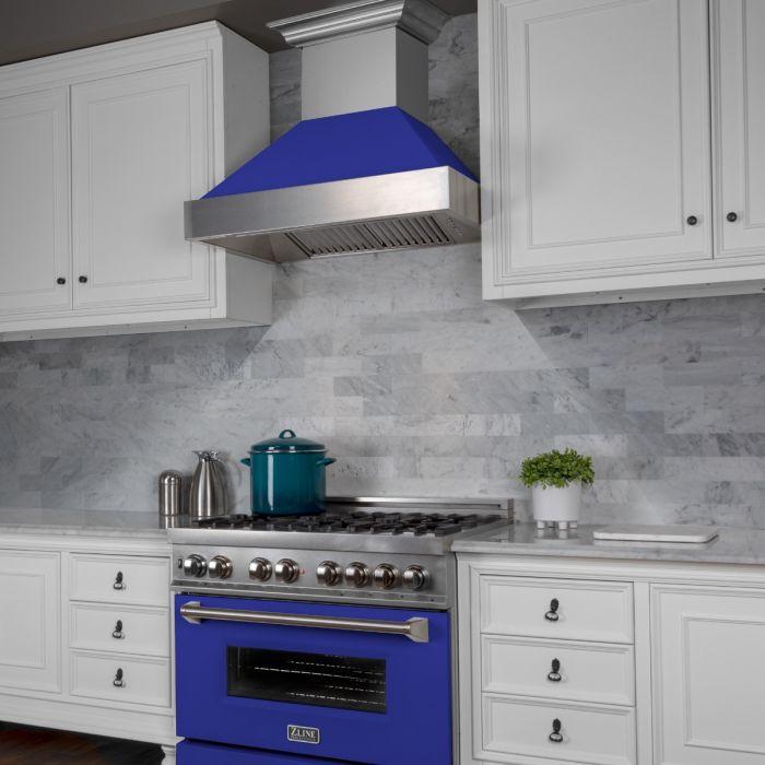 ZLINE 30 in. Ducted DuraSnow® Stainless Steel Range Hood with Blue Matte Shell, 8654BM-30