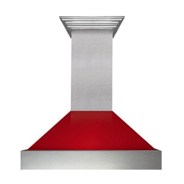 ZLINE 30 in. Ducted DuraSnow® Stainless Steel Range Hood with Red Gloss Shell, 8654RG-30