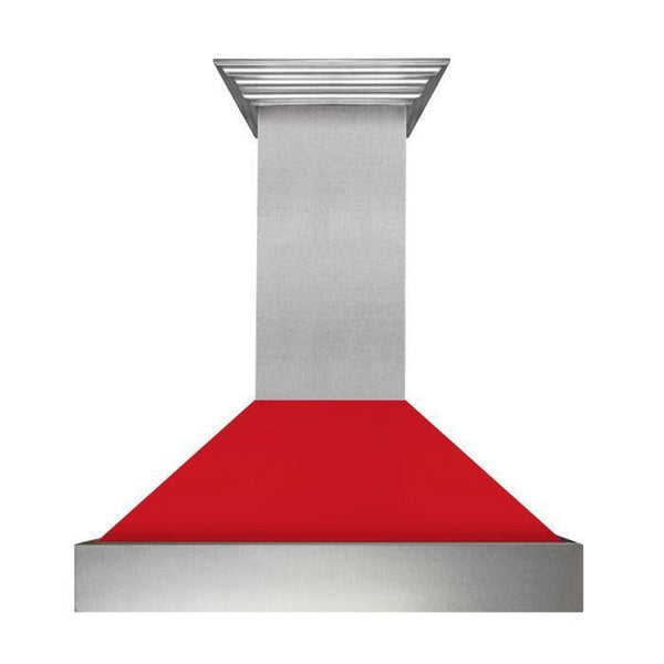 ZLINE 30 in. Ducted DuraSnow® Stainless Steel Range Hood with Red Matte Shell, 8654RM-30