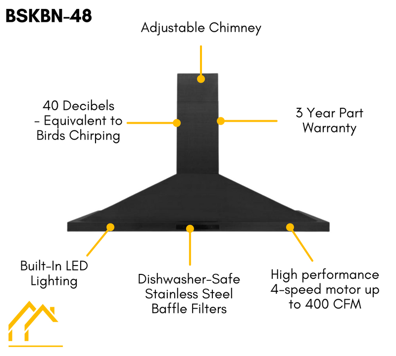 ZLINE 48 in. Convertible Vent Wall Mount Range Hood in Black Stainless Steel, BSKBN-48