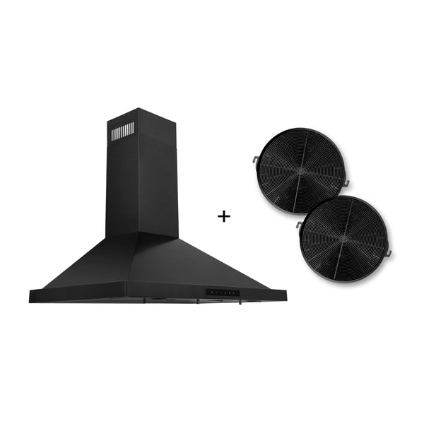 ZLINE 36" Convertible Wall Mount Range Hood in Black Stainless with Charcoal Filters, BSKBN-CF-36