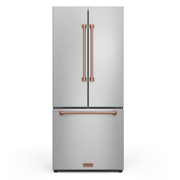 Gordon Ramsay by THOR Kitchen 30" 17.5 cu. ft. French Door Counter Depth Refrigerator with Ice Maker in Stainless Steel with Rose Gold Accents, RF3017FFD99-RSG