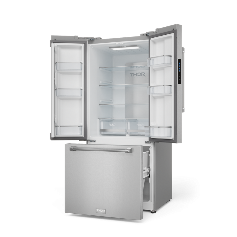Gordon Ramsay by THOR Kitchen 30" 17.5 cu. ft. French Door Counter Depth Refrigerator with Ice Maker in Stainless Steel, RF3017FFD99