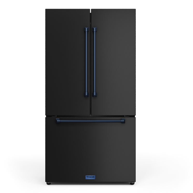 Gordon Ramsay by THOR Kitchen 36" 20.3 cu. ft. French Door Counter Depth Refrigerator with Ice Maker in Matte Black with Navy Blue Accents, RF3621CTD00-BLU