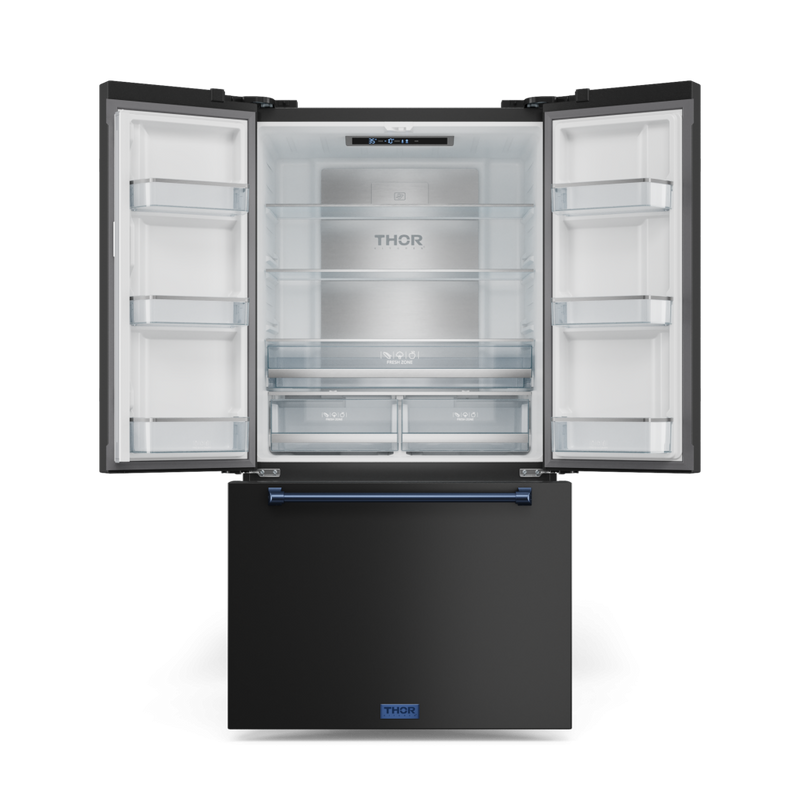 Gordon Ramsay by THOR Kitchen 36" 20.3 cu. ft. French Door Counter Depth Refrigerator with Ice Maker in Matte Black with Navy Blue Accents, RF3621CTD00-BLU