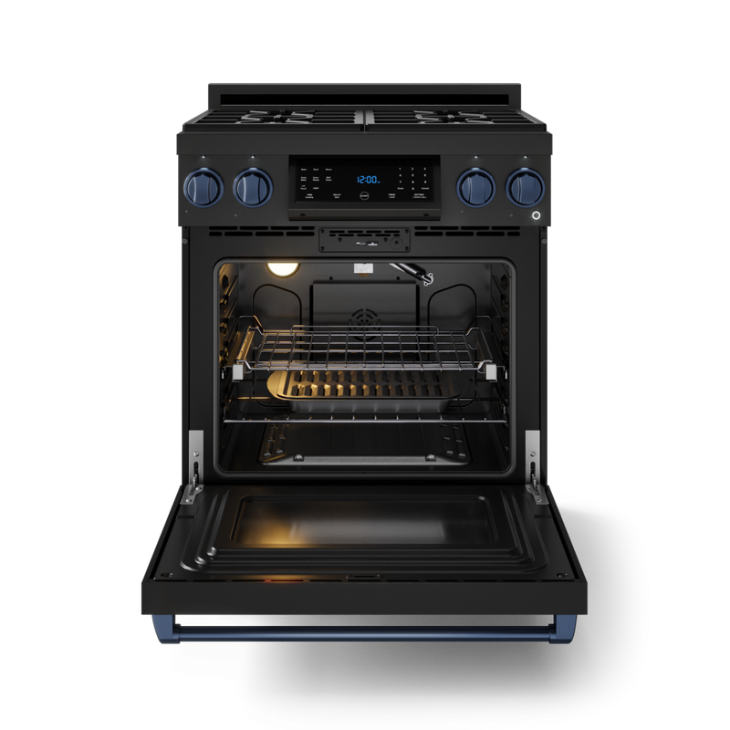 Gordon Ramsay by THOR Kitchen 30" 4.55 cu. ft. Professional Natural Gas Range with Tilt Panel Touch Control and Self-Clean in Matte Black with Navy Blue Accents, RSG30B-BLU