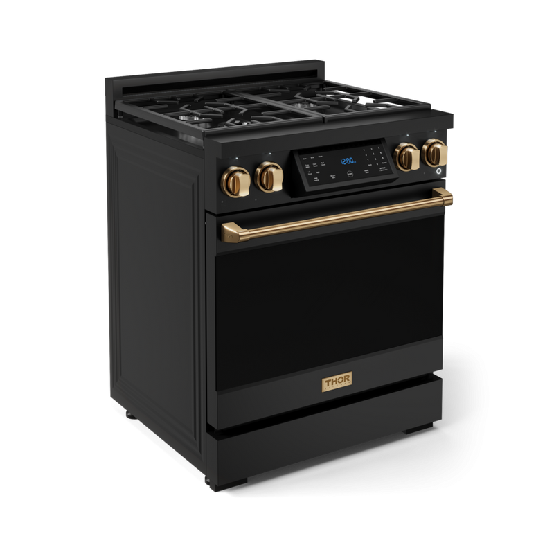 Gordon Ramsay by THOR Kitchen 30" 4.55 cu. ft. Professional Propane Gas Range with Tilt Panel Touch Control and Self-Clean in Matte Black with Bronze Accents, RSG30BLP-BRZ