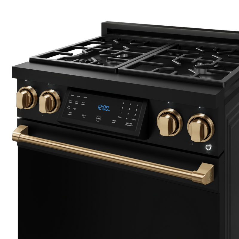 Gordon Ramsay by THOR Kitchen 30" 4.55 cu. ft. Professional Propane Gas Range with Tilt Panel Touch Control and Self-Clean in Matte Black with Bronze Accents, RSG30BLP-BRZ
