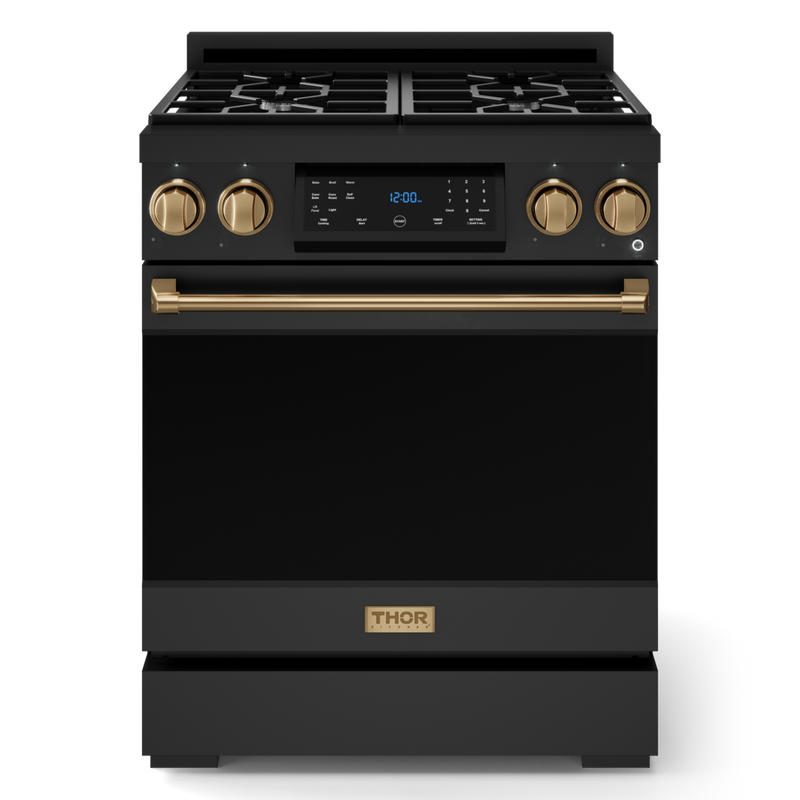 Gordon Ramsay by THOR Kitchen 30" 4.55 cu. ft. Professional Propane Gas Range with Tilt Panel Touch Control and Self-Clean in Matte Black with Bronze Accents, RSG30BLP-BRZ
