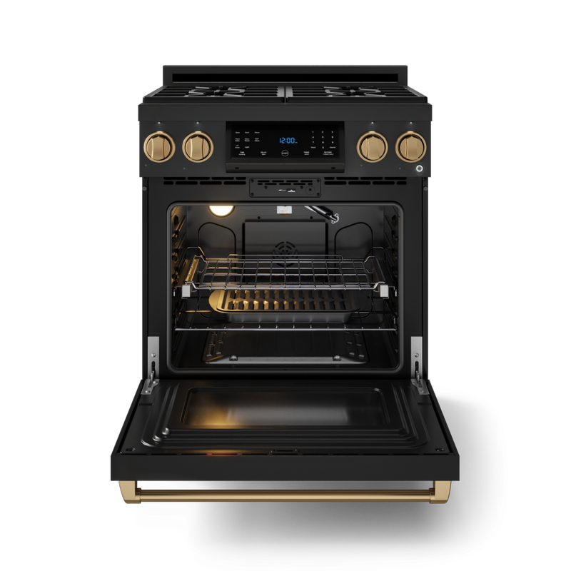 Gordon Ramsay by THOR Kitchen 30" 4.55 cu. ft. Professional Propane Gas Range with Tilt Panel Touch Control and Self-Clean in Matte Black with Bronze Accents, RSG30BLP-BRZ