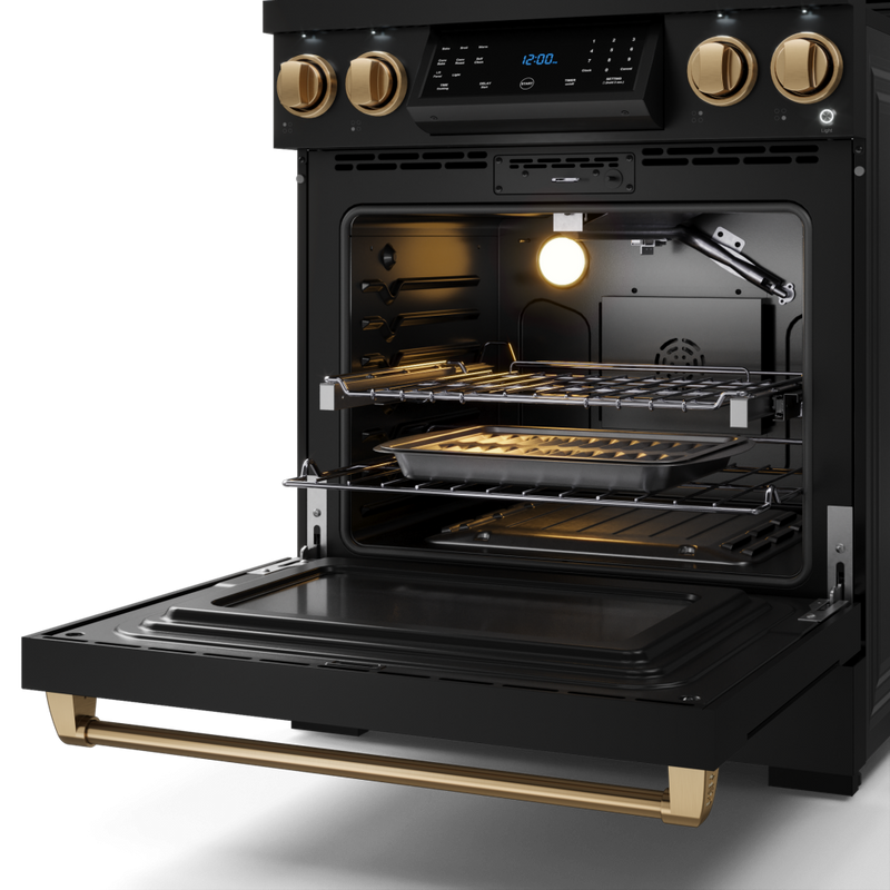 Gordon Ramsay by THOR Kitchen 30" 4.55 cu. ft. Professional Propane Gas Range with Tilt Panel Touch Control and Self-Clean in Matte Black with Bronze Accents, RSG30BLP-BRZ