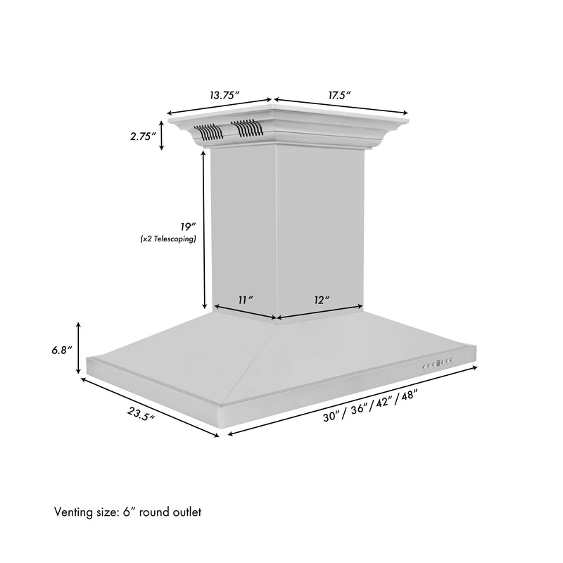 ZLINE 36" CrownSound Island Mount Range Hood in Stainless Steel with Built-in Speakers, GL2iCRN-BT-36