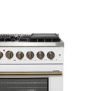 FORNO Galiano 48" 6.58 cu. ft. French Door Dual Fuel Range with 8 Sealed Burners and Griddle in White with Antique Brass Accents, FFSGS6356-48WHT