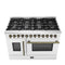 FORNO Galiano 48" 6.58 cu. ft. French Door Dual Fuel Range with 8 Sealed Burners and Griddle in White with Antique Brass Accents, FFSGS6356-48WHT