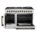 FORNO Galiano 48" 6.58 cu. ft. French Door Dual Fuel Range with 8 Sealed Burners and Griddle in White with Antique Brass Accents, FFSGS6356-48WHT