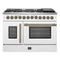 FORNO Galiano 48" 6.58 cu. ft. French Door Dual Fuel Range with 8 Sealed Burners and Griddle in White with Antique Brass Accents, FFSGS6356-48WHT