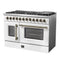 FORNO Galiano 48" 6.58 cu. ft. French Door Dual Fuel Range with 8 Sealed Burners and Griddle in White with Antique Brass Accents, FFSGS6356-48WHT