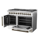 FORNO Galiano 48" 6.58 cu. ft. French Door Dual Fuel Range with 8 Sealed Burners and Griddle in White with Antique Brass Accents, FFSGS6356-48WHT