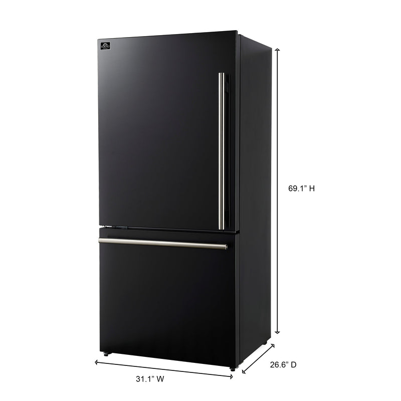 FORNO Espresso Milano 31" 17.2 cu. ft. Left Swing Refrigerator and Bottom Freezer with Ice Maker in Black and Silver Handles, FFFFD1786-31BLK