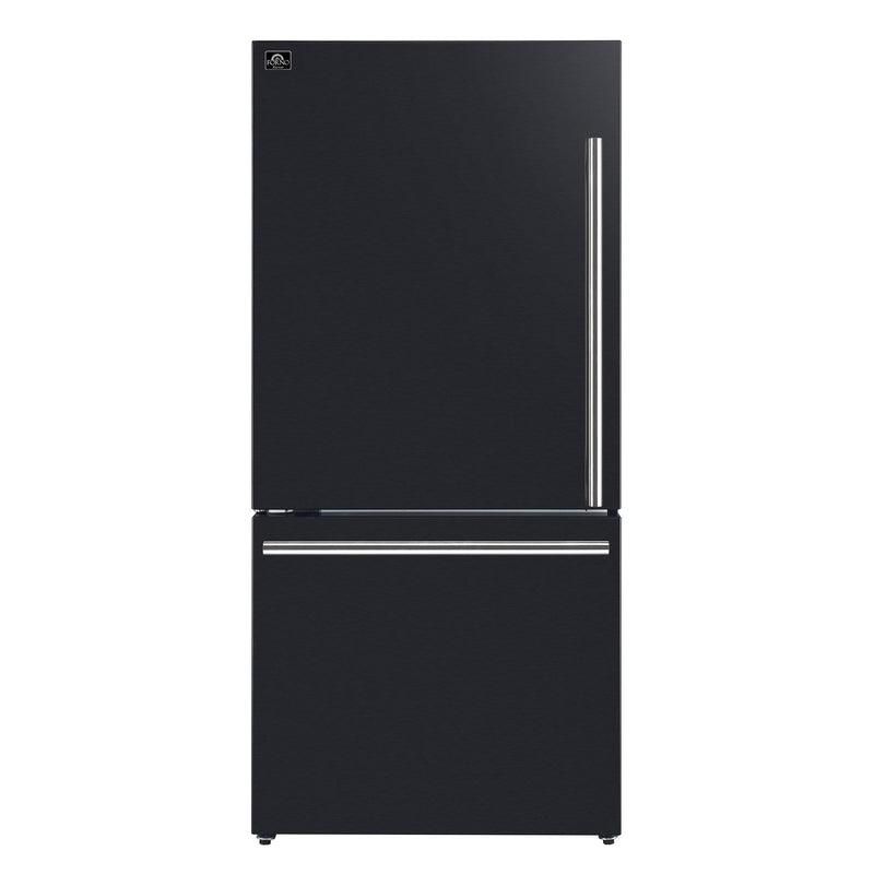 FORNO Espresso Milano 31" 17.2 cu. ft. Left Swing Refrigerator and Bottom Freezer with Ice Maker in Black and Silver Handles, FFFFD1786-31BLK
