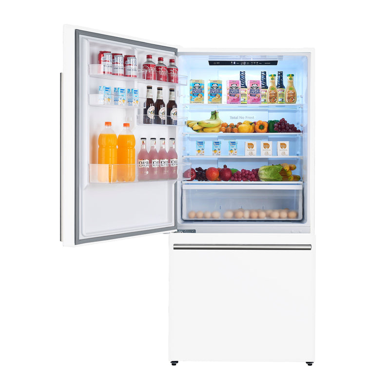 FORNO Espresso Milano 31" 17.2 cu. ft. Left Swing Refrigerator and Bottom Freezer with Ice Maker in White and Silver Handles, FFFFD1786-31WHT