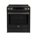 FORNO Espresso Donatello 30" 5 cu. ft. Induction Range with Air Fry and Self-Clean in Black and Antique Brass Handles, FFSIN0905-30BLK