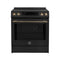 FORNO Espresso Donatello 30" 5 cu. ft. Induction Range with Air Fry and Self-Clean in Black and Antique Brass Handles, FFSIN0905-30BLK