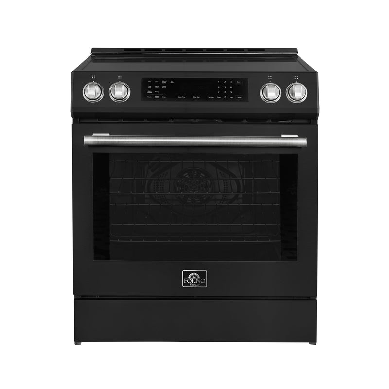 FORNO Espresso Donatello 30" 5 cu. ft. Induction Range with Air Fry and Self-Clean in Black and Silver Handles, FFSIN0905-30BLK