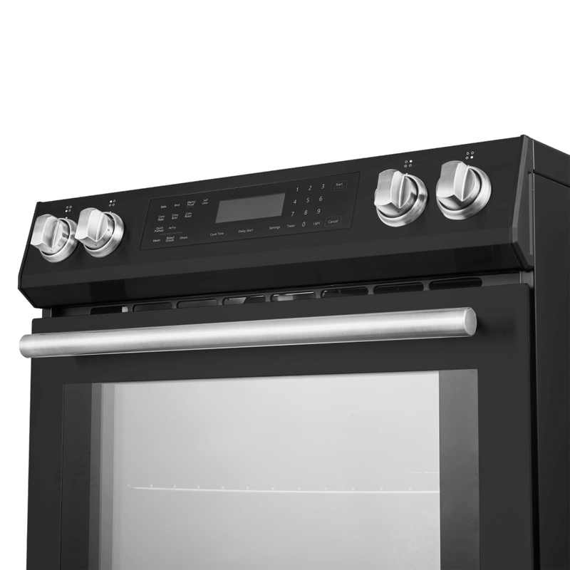 FORNO Espresso Donatello 30" 5 cu. ft. Induction Range with Air Fry and Self-Clean in Black and Antique Brass Handles, FFSIN0905-30BLK