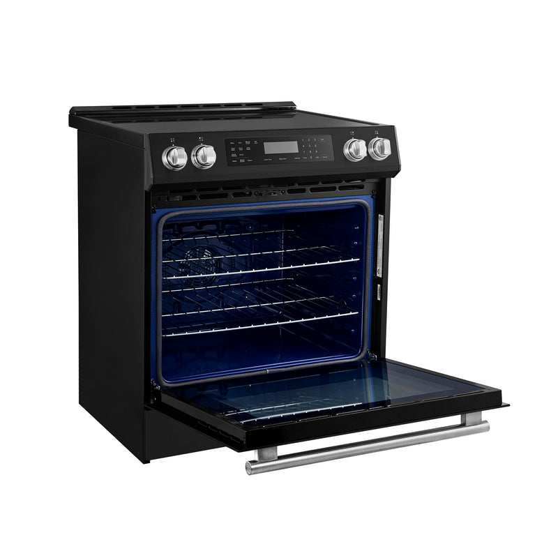 FORNO Espresso Donatello 30" 5 cu. ft. Induction Range with Air Fry and Self-Clean in Black and Silver Handles, FFSIN0905-30BLK