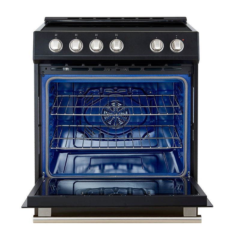 FORNO Espresso Leonardo 30" 5 cu. ft. Induction Range with Knob Control in Black and Silver Accents, FFSIN0982-30BLK