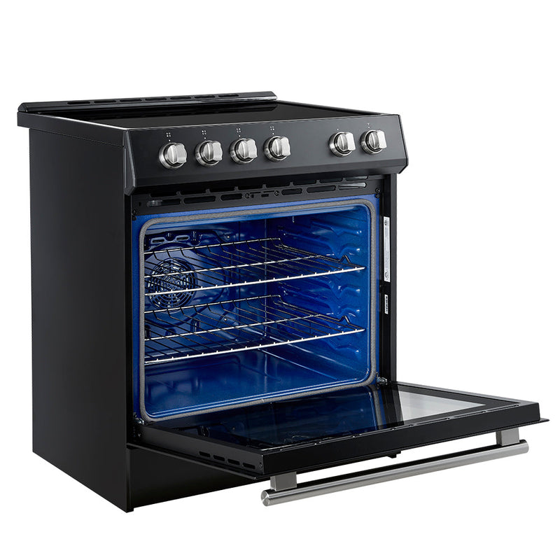 FORNO Espresso Leonardo 30" 5 cu. ft. Induction Range with Knob Control in Black and Silver Accents, FFSIN0982-30BLK