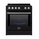 FORNO Espresso Leonardo 30" 5 cu. ft. Induction Range with Knob Control in Black and Silver Accents, FFSIN0982-30BLK