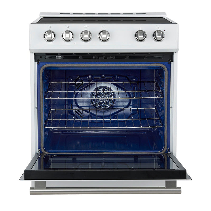 FORNO Espresso Leonardo 30" 5 cu. ft. Induction Range with Knob Control in White and Silver Accents, FFSIN0982-30WHT