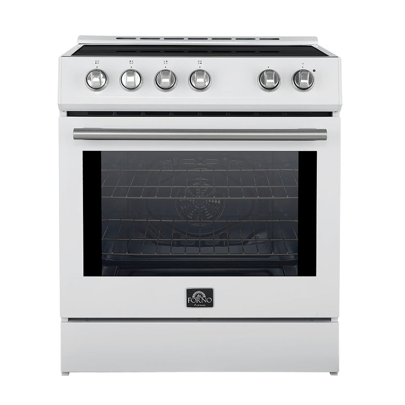 FORNO Espresso Leonardo 30" 5 cu. ft. Induction Range with Knob Control in White and Silver Accents, FFSIN0982-30WHT